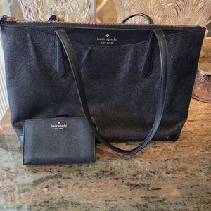Kate Spade Black Sparkle Tote/Handbag and Wallet Set